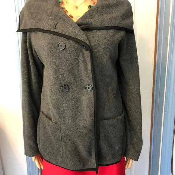 Old Navy Double Breathed Cozy Gray Jacket Coat Women size S/P pockets - Picture 3 of 4